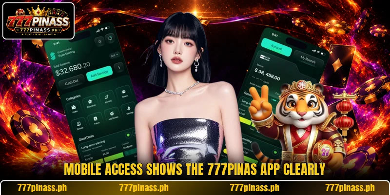 Mobile access shows the 777PINAS app clearly