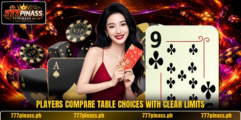 Players compare table choices with clear limits