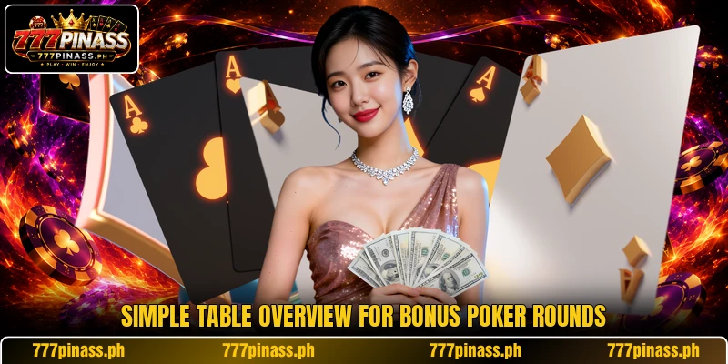 Simple table overview for bonus poker rounds